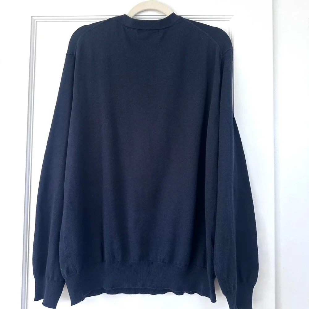Structure Mens Navy Blue V-Neck Sweater 100%‎ Cotton Knit Pullover Large